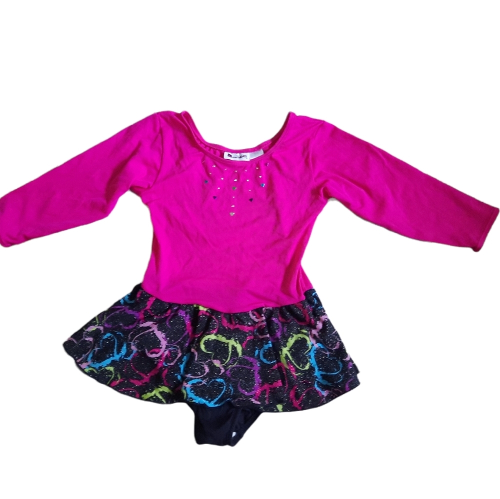 Jacques Moret Girls Black pink Dance Leotard 3/4 slv size large 12-14